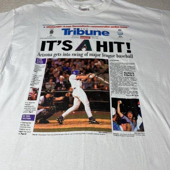 Arizona Diamondbacks MLB Vintage 90’s Tribune Newspaper Screen Print T Shirt XL - Picture 2 of 7